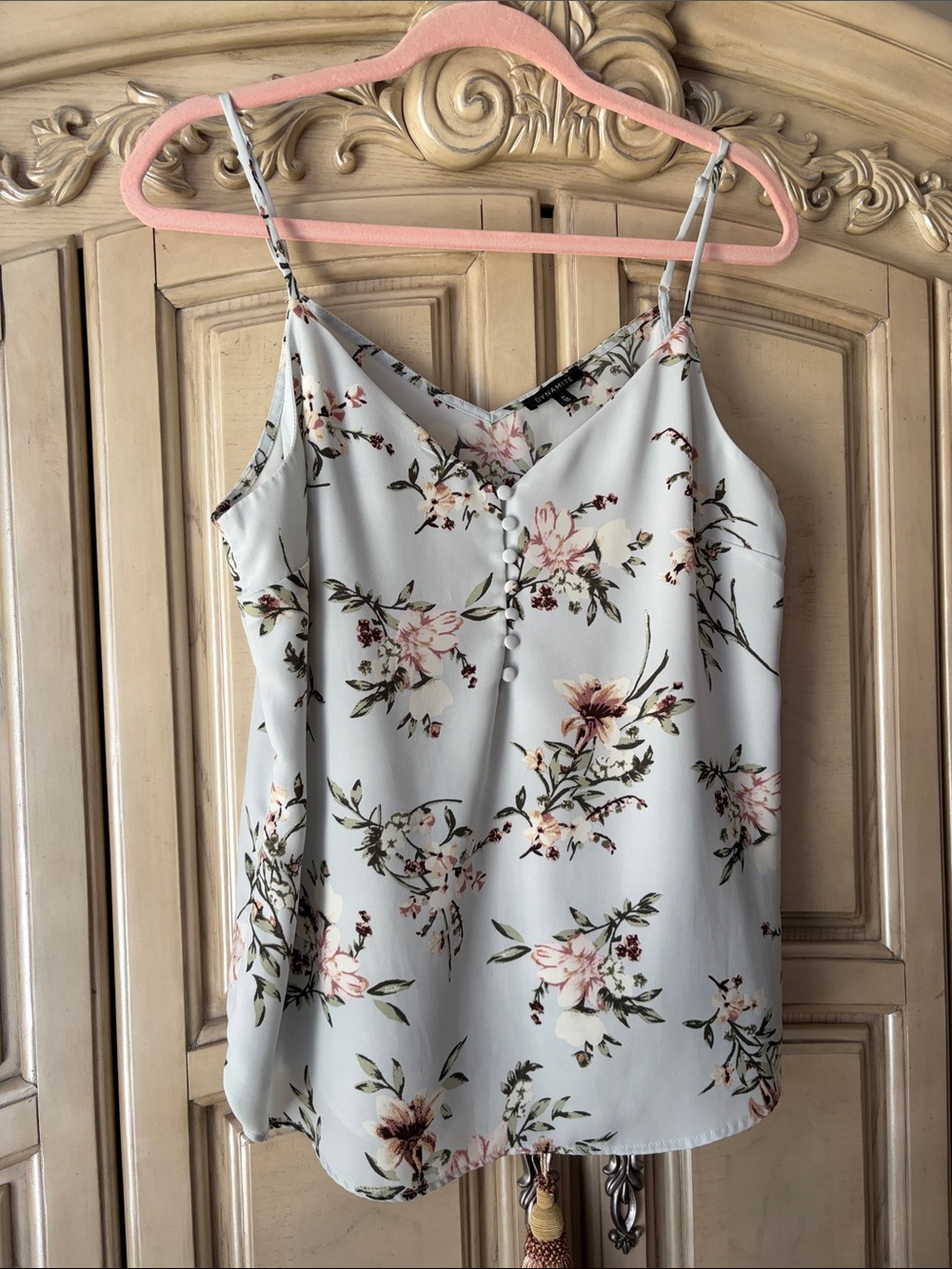 Dynamite Light Blue Floral Button-Front Spaghetti Strap Cami